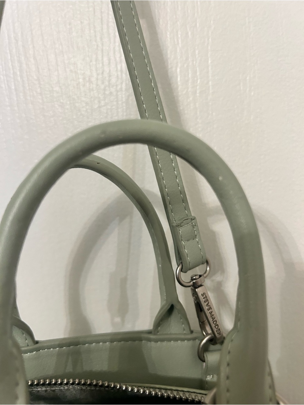 Steve Madden Sage Green Mini Satchel with Houndstooth Teddy Charm - Picture 9 of 9